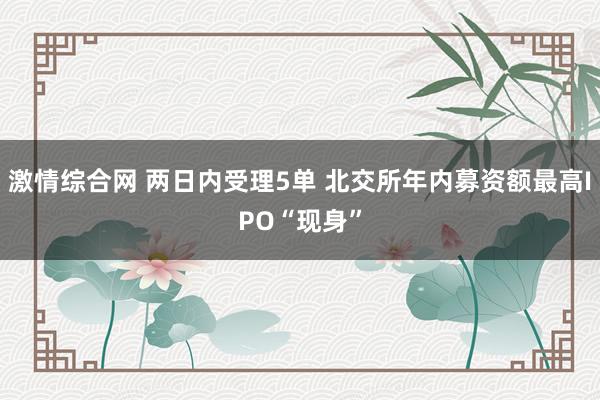 激情综合网 两日内受理5单 北交所年内募资额最高IPO“现身”
